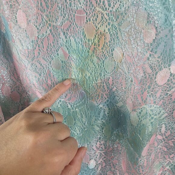 Women's Vintage Judy Hornby Drop Waist Pastel Ruffle Lace Dress Size 14 - Picture 7 of 13